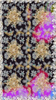 Damask arkaplanı tekerrür ediyor. Barok tarzında altın çiçek süsü. Antika altın tekrarlanabilir duvar kağıdı. Gri renklerdeki altın element.