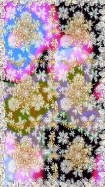 Raster illüstrasyonu. Kusursuz desenli altın elementler. Tarafsız renklerde Royal retro. Altın şablon. Klasik çiçek dokusu. Kart, duvar kağıdı, ambalaj, tekstil için klasik tasarım.