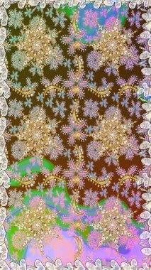 Kusursuz kraliyet lüksü, altın barok kumaş rengi. Altın antika ortaçağ dekoratifi, yapraklar ve tarafsız renklerde altın desenli süslemeleri olan pürüzsüz bir desen..