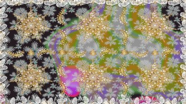 Geleneksel oryantasyon süsü. Gri renklerde, altın elementlerle kusursuz desen. Klasik klasik klasik arka plan. Kusursuz klasik raster altın desenli.