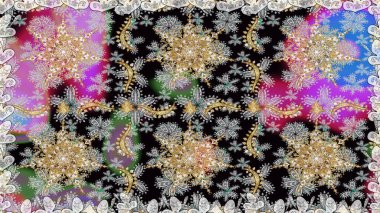 Raster Golden Mehndi kusursuz desen. Kına dövmeli süs çiçekleri, altın çıkartmalar, mehndi ve yoga tasarımı, kartlar ve parmak izleri. Gri renklerde desen.