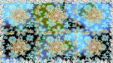 Mavi renklerde altın elementlerle kusursuz desen. Geleneksel oryantasyon süsü. Klasik klasik klasik arka plan. Klasik raster altın pürüzsüz desen.