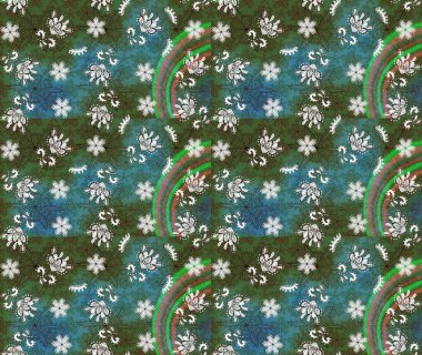 Suluboya çizim kalıbı. Çiçekler suluboya tarzında yeşil ve mavi renklerde. Çiçek izi.