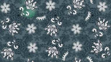 Raster illüstrasyonu. Çiçekli güzel suluboya desen. Yeşil ve mavi renklerde.