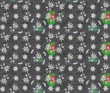 Millefleur 'lar. Küçük gri ve beyaz renkte güzel bir besin torbası deseni, çiçekler. Tekstil, kumaş, kapaklar, duvar kağıtları, baskı, paket, koleksiyon defteri, örgü, dekupaj için çiçek arkaplanı..