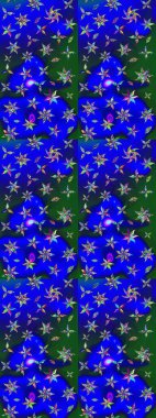 Yumuşak, bahar çiçekleri mavi ve yeşil renklerde. Raster illüstrasyonu. Yaprak ve çiçeklerin suluboya resmi, mavi ve yeşil renkler üzerine çizim şekli.