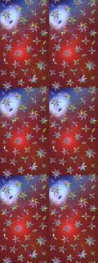 Parlak renkli çiçekleri ve kahverengi ve kırmızı renkte yaprakları olan harika bir çiçek deseni. Moda baskıları için zarif bir şablon. Halk tarzı. Modern çiçek arkaplanı.