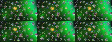 Küçük yeşil ve gri çiçeklerle oldukça eski bir besin torbası deseni. Tekstil, kumaş, kapaklar, duvar kağıtları, baskı, paket, koleksiyon defteri, örgü, dekupaj için çiçek arkaplanı..