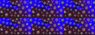 Raster illüstrasyonu. Egzotik çiçekler, mavi ve kahverengi renkler üzerine botanik ve parlak klasik doğa. Klasik tropikal doğal elementlerin suluboya seti.