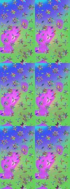 Yeşil ve mor renkli vadi çiçekleri. Raster çiçek desenleri çiziyor..