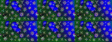 Raster çiçek izi. Çiçek mavisi ve yeşil çizim deseni. Klasik taslak çizimi. Raster Yumuşak kumaş deseni.