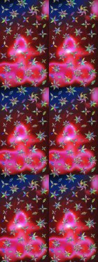 Üzerinde gelincikler ve vadi zambakları olan renkli çiçek desenli nakış deseni. Tekstil tasarımı için kırmızı ve kahverengi renkte geleneksel Raster çiçek buketi.