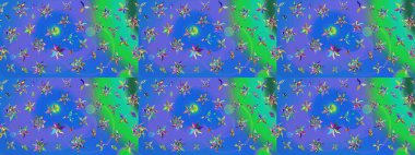 Küçük çiçekteki sevimli çiçek deseni. Mavi ve yeşil renkte çiçekler.