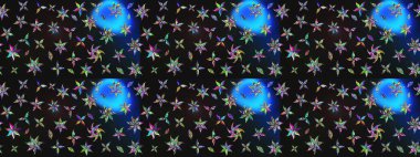 Çiçekli karalama şeklinde Raster çiçek deseni. Gri ve mavi renkte yaz çiçekleri. Raster illüstrasyonu.