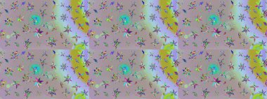 Raster Floral Illustration, Asyalı tekstil. Tarafsız ve gri renkte etnik çiçeklerle süslenmiş zarif bir eskiz..