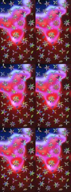 Halk tarzı. Parlak renkli çiçekleri ve kahverengi ve kırmızı renkte yaprakları olan harika bir çiçek deseni. Moda baskıları için zarif bir şablon. Modern çiçek arkaplanı.