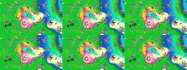 Raster geleneksel halk çiçekleri, tekstil tasarımı için yeşil ve mavi renkli. Üzerinde gelincikler ve vadi zambakları olan renkli çiçek desenli nakış..