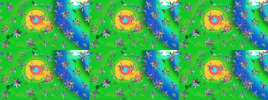 Çiçek desenli eskiz, darbeler, sıçramalar, yaz çiçekleri. Raster illüstrasyonu. Yeşil ve mavi renkte çiçekler.