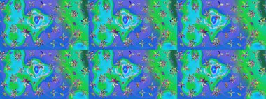 Mavi ve yeşil renkte çiçekler olan çiçek deseni çiz. Suluboya tarzında mavi ve yeşil renkte çiçekler.