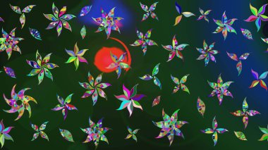 Mavi ve yeşil renkli Asya tekstili. Raster illüstrasyonu. Çiçek desenini çiz.