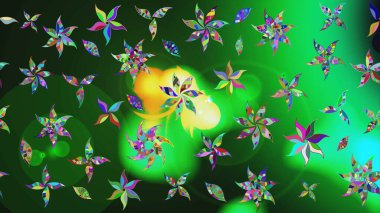 Yeşil ve gri renkte manzaralı çiçek deseni. Sevgililer günü ve tebrik kartı konsepti için şık bir davetiye. Üst manzara, yumuşak stil. Çiçek kompozisyonu, el boyası, hassas şablon..