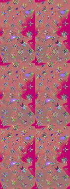 Çiçekli karalama şeklinde Raster çiçek deseni. Yumuşak, bahar çiçekli arka plan. Pembe ve kahverengi renkte çiçekler.