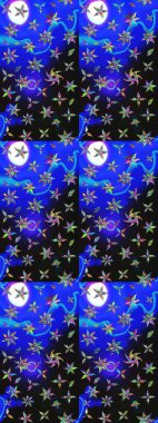 Raster illüstrasyonundaki çiçek desenli çizim. Mavi ve gri renkte çiçekler.