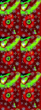 Çizim çiçek deseni duvar kâğıdı olarak kullanılabilir. Çiçekler kırmızı ve yeşil renklerde. Raster illüstrasyonu.