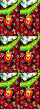 Suluboya çiçekli çiçek deseni. Raster illüstrasyonu. Kırmızı ve yeşil renkli güzel tekstil.