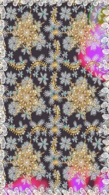 Gri ve nötr renklerde altın element. Barok tarzında altın çiçek süsü. Damask arkaplanı tekerrür ediyor. Antika altın tekrarlanabilir duvar kağıdı.