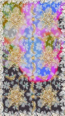 Raster geometrik arka plan. Gri ve nötr renklerde, altın çiçekli altın desenler. Senin tasarımın için, duvar kağıdı. Altın rengi kusursuz illüstrasyon.