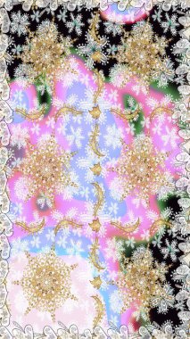 Tekrarlayan elementlerle soyut arkaplan oluşturun. Kusursuz damaske klasik altın desen. Raster illüstrasyonu. Tarafsız ve bej renklerde altın rengi ve altın elementler üzerinde altın pürüzsüz desen.