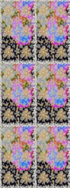 Senin tasarımın için, duvar kağıdı. Gri ve nötr renklerde, altın çiçekli altın desenler. Raster geometrik arka plan. Altın rengi kusursuz illüstrasyon.