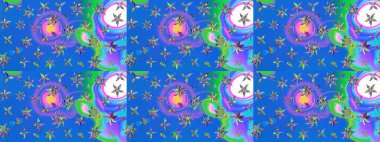 Şirin çiçek elementleri. Düz Çiçek Elementleri Tasarımı. Raster illüstrasyonu. Taslak desenli, modaya uygun kumaş deseni. Renkli Bahar Teması çizim şablonu.