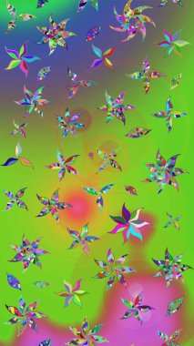 Yeşil ve mor renkli etnik çiçeklerle süslenmiş zarif bir eskiz şekli. Raster Çiçek İllüstrasyonu güzel tekstil..