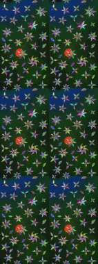 Çiçekli karalama şeklinde Raster çiçek deseni. Raster illüstrasyonu. Nazikçe, yaz çiçekleri mavi ve gri renklerde.