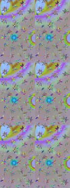 Süslü kumaş deseni. Renkli Bahar Teması eskiz kalıbı. Raster illüstrasyonundaki çiçek desenli çizim. Düz Çiçek Elementleri Tasarımı.