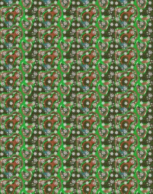 Raster deseni. Bahar çiçekleri dallı desen, yeşil ve kahverengi renkler çiçekli siluet.