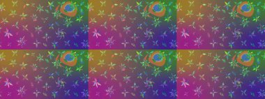 Mor ve kahverengi renkte çiçekler. Hediye ambalaj kağıdı, tebrik kartları, posterler ve pankart tasarımı. Raster düz çiçek çizim deseni.