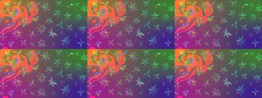 Raster illüstrasyonu. Yumuşak, yaz çiçekleri mor ve yeşil renklerde. Raster çiçek desenli ve çiçekli..