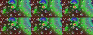 Düz Çiçek Elementleri Tasarımı. Yeşil ve kahverengi renkli çiçekler. Raster Illustrasyon 'daki Çiçek Deseni' nin son moda çizimi. Renkli Yaz Teması çizim şablonu.