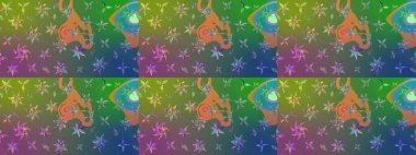 Güzel kumaş deseni. Yeşil ve mavi renklerde. Raster illüstrasyonu. Raster illüstrasyonunda çiçek deseni çizimi.