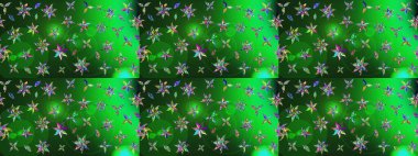 Raster illüstrasyonu. Kıvırcık, parlak örgü. Güzel, parlak, pürüzsüz kumaş, tuval. Çiçek çelengi. Eski moda arka plan. Desen, çizim, çiçek sınırı..