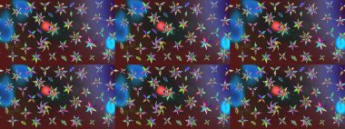 Yumuşak, bahar çiçekli arka plan. Çiçekli karalama şeklinde Raster çiçek deseni. Mor ve mavi renkte çiçekler.