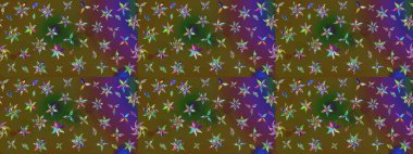 Düz Çiçek Elementleri Tasarımı. Yeşil ve kahverengi renkli çiçekler. Renkli Bahar Teması eskiz kalıbı. Sevimli çiçek raster deseni.