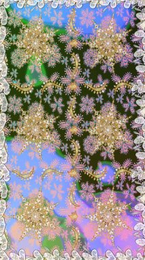 Doğu tarzında klasik tasarım öğesi. Çiçekli süslemeli, pürüzsüz bir desen. Tarafsız renkler üzerine geleneksel Arapça dekor. Süslü dantel iz sürücü. Duvar kağıdı için altın süslü illüstrasyon.