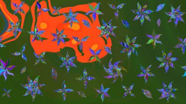 Güzel suluboya çiçekler, parlak resimler ilham verici yeşil ve turuncu çiçek desenli eskiz arka planı. Raster..