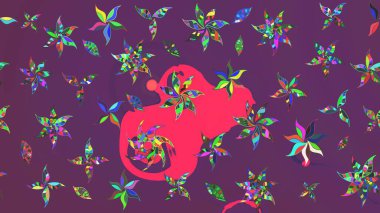 Yapraklı çizim şekli. Davetiye ve kartpostal tasarımı için dekoratif çiçek unsurları. Tekstil için figür. Poster ya da kapak için arka plan. Sevimli zarif çiçekler Raster illüstrasyonu.