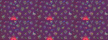 Mor ve yeşil renklerde zarif çiçek buketi suluboya. Raster illüstrasyonu. Düz Çiçek Elementleri Tasarımı. Renkli Bahar Teması çizim şablonu.