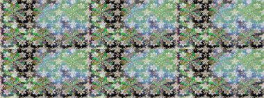 Geleneksel klasik raster altın pürüzsüz desen. Barok tarzında kusursuz bir doğulu süsü. Yeşil ve gri renklerde altın elementler.